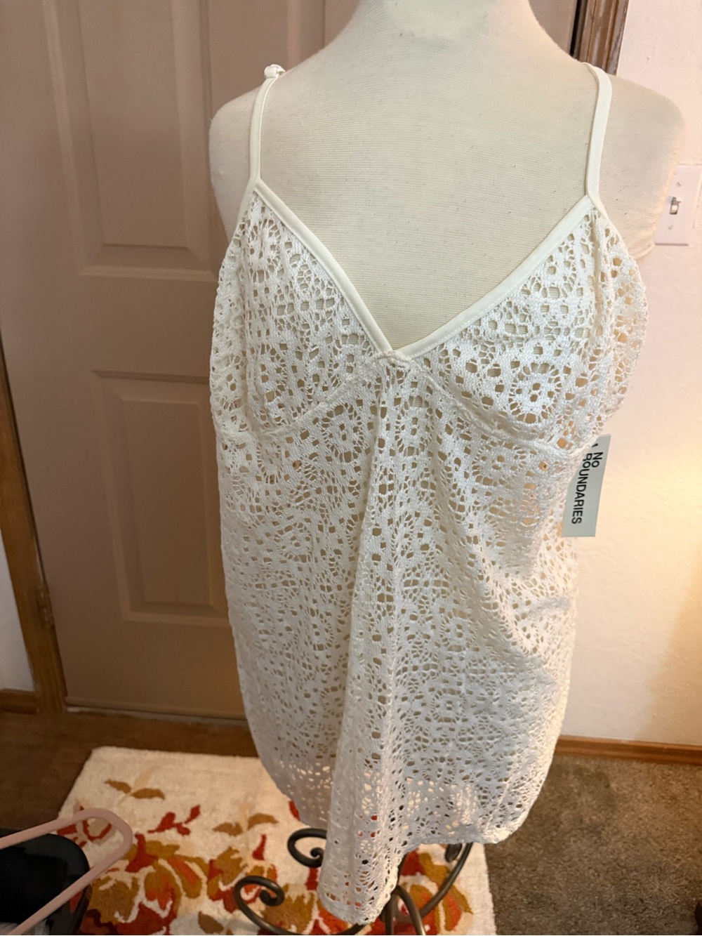 No Boundaries Cream Crochet Spaghetti-Strap Coverup
